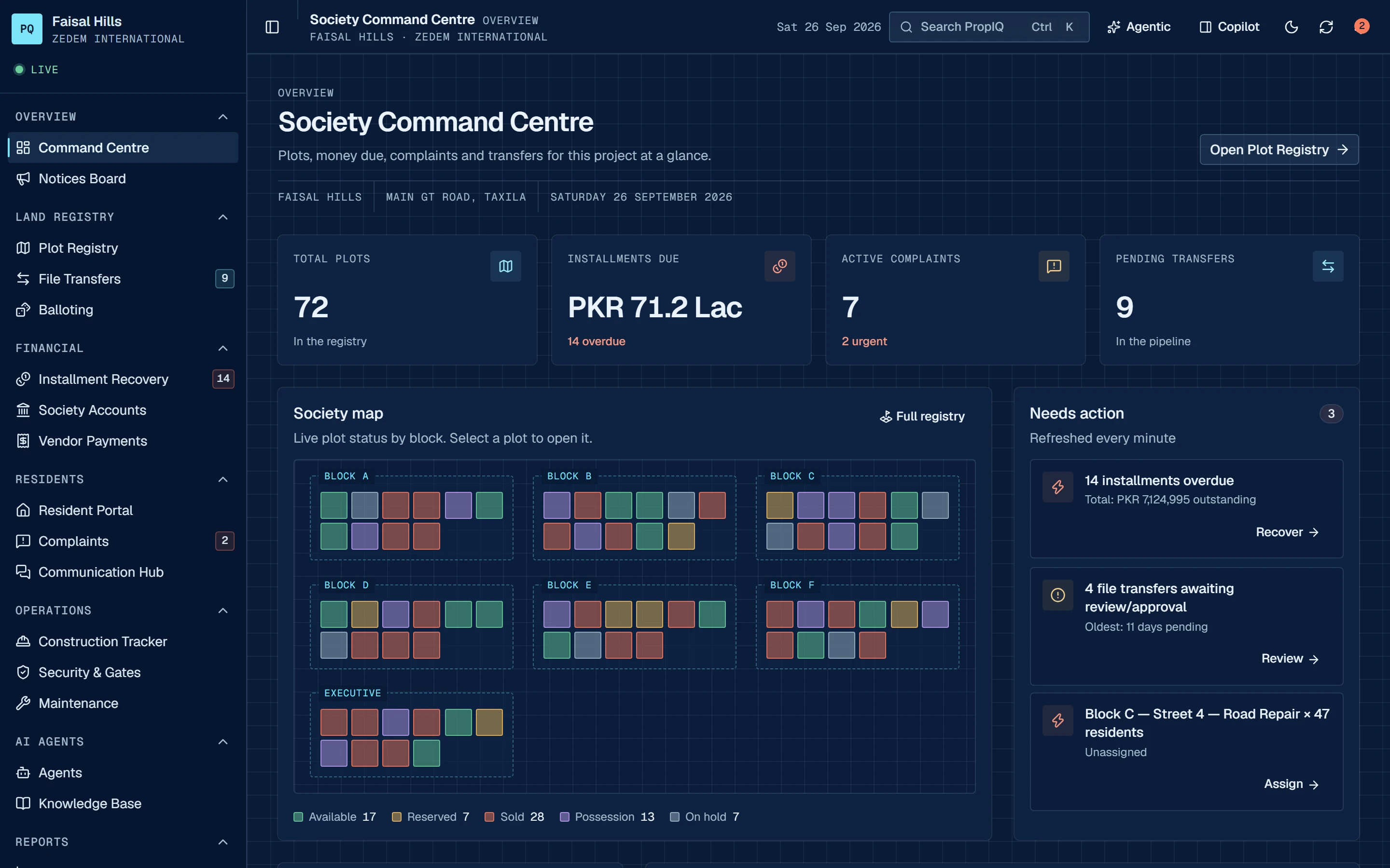 The same Command Centre in the dark theme.